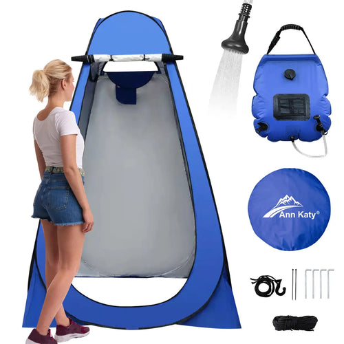 Ann Katy Portable Privacy Tent and Shower Kit - 2-Piece Set with 5 Gallon Solar Shower Bag, Waterproof Instant Canopy for Camping, Hiking, and Fishing