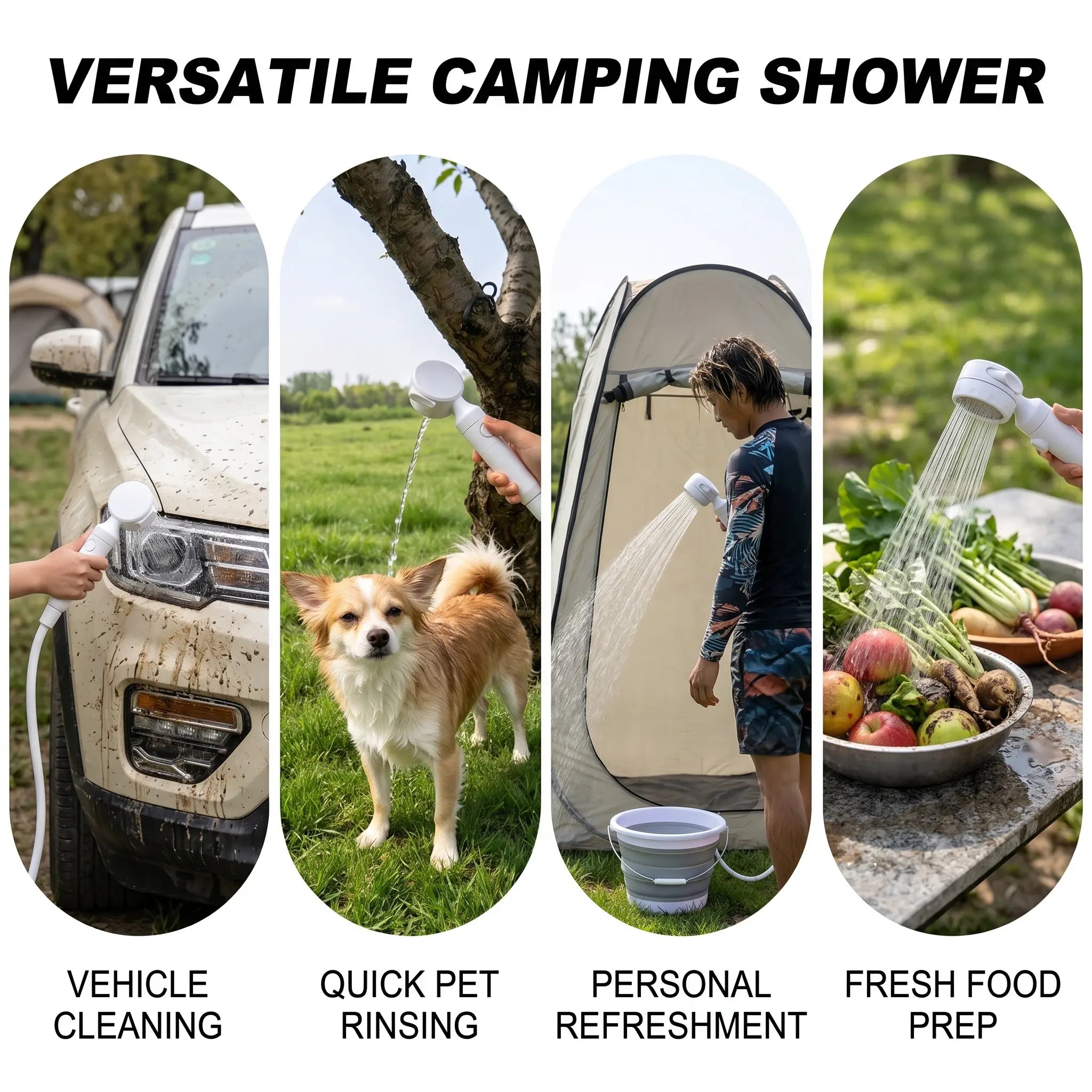 Wetough Portable Rechargeable Electric Camping Shower Pump - Enhanced Model with Intelligent Digital Display and Multiple Spray Modes for Outdoor Activities