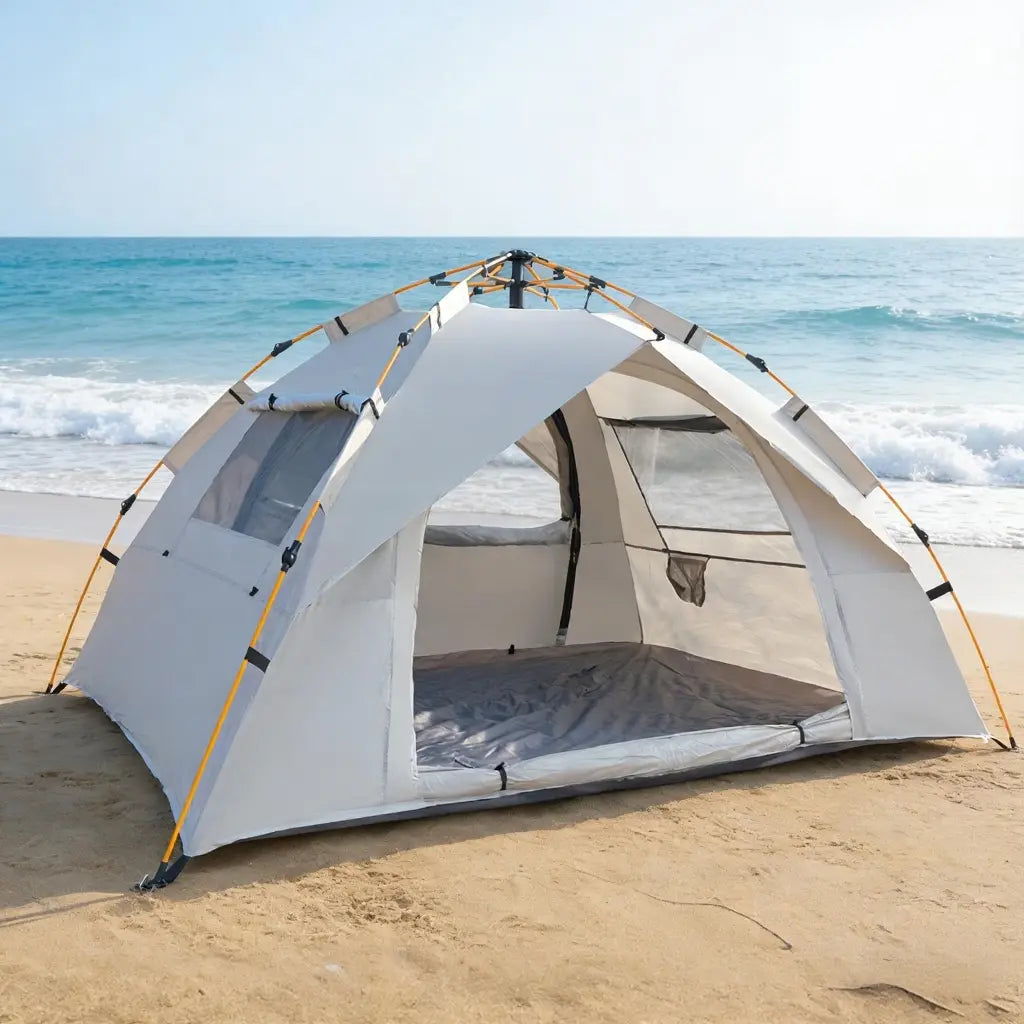 Large Lightweight Pop-Up Camping Tent with Detachable Top Cover - Wind Resistant Hexagonal Canopy Shelter for Outdoor Essentials