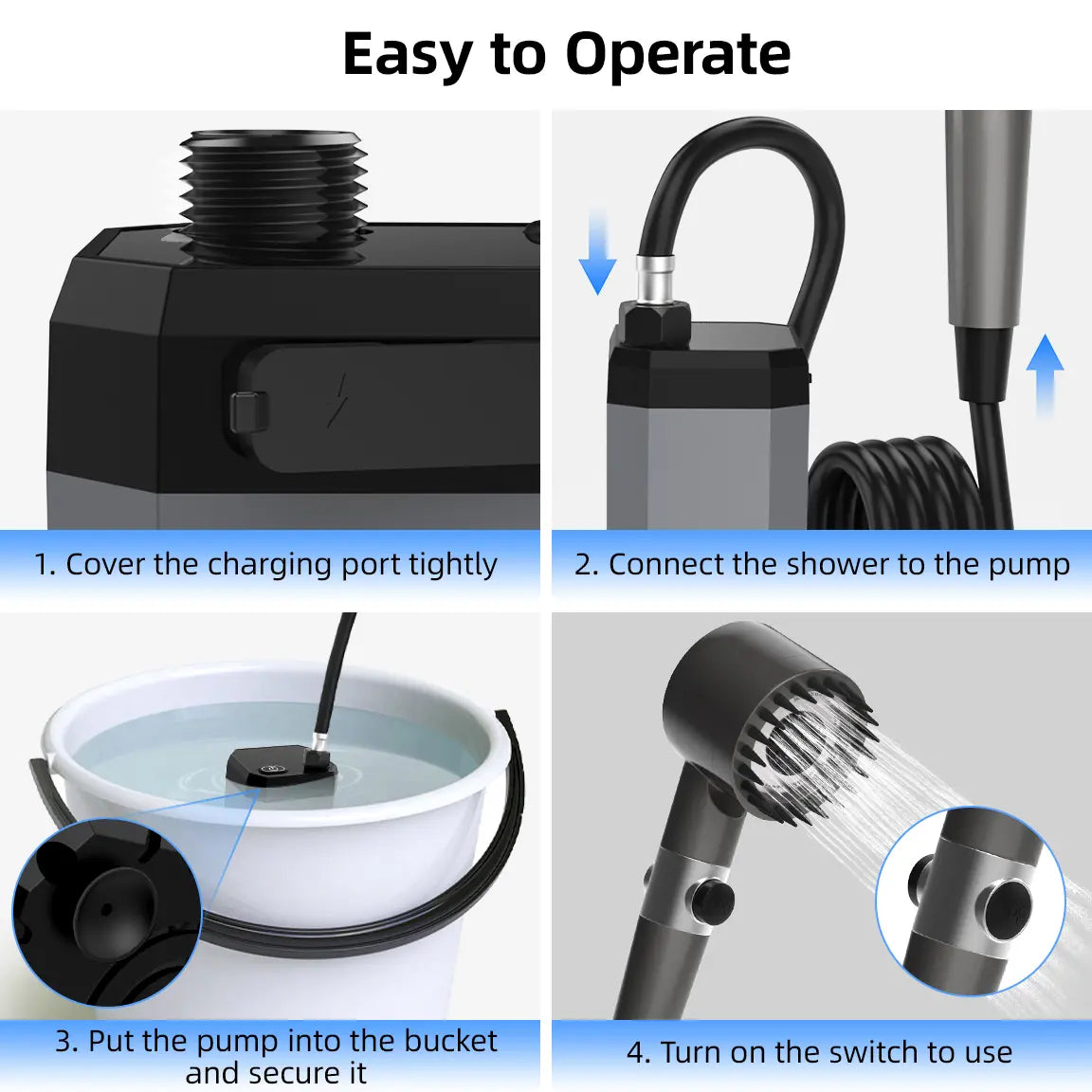 Portable Electric Shower with 12000mAh Battery - Ideal for Camping, Hiking, Pet Cleaning, and Car Washing - Essential Travel Accessory and Camping Gear