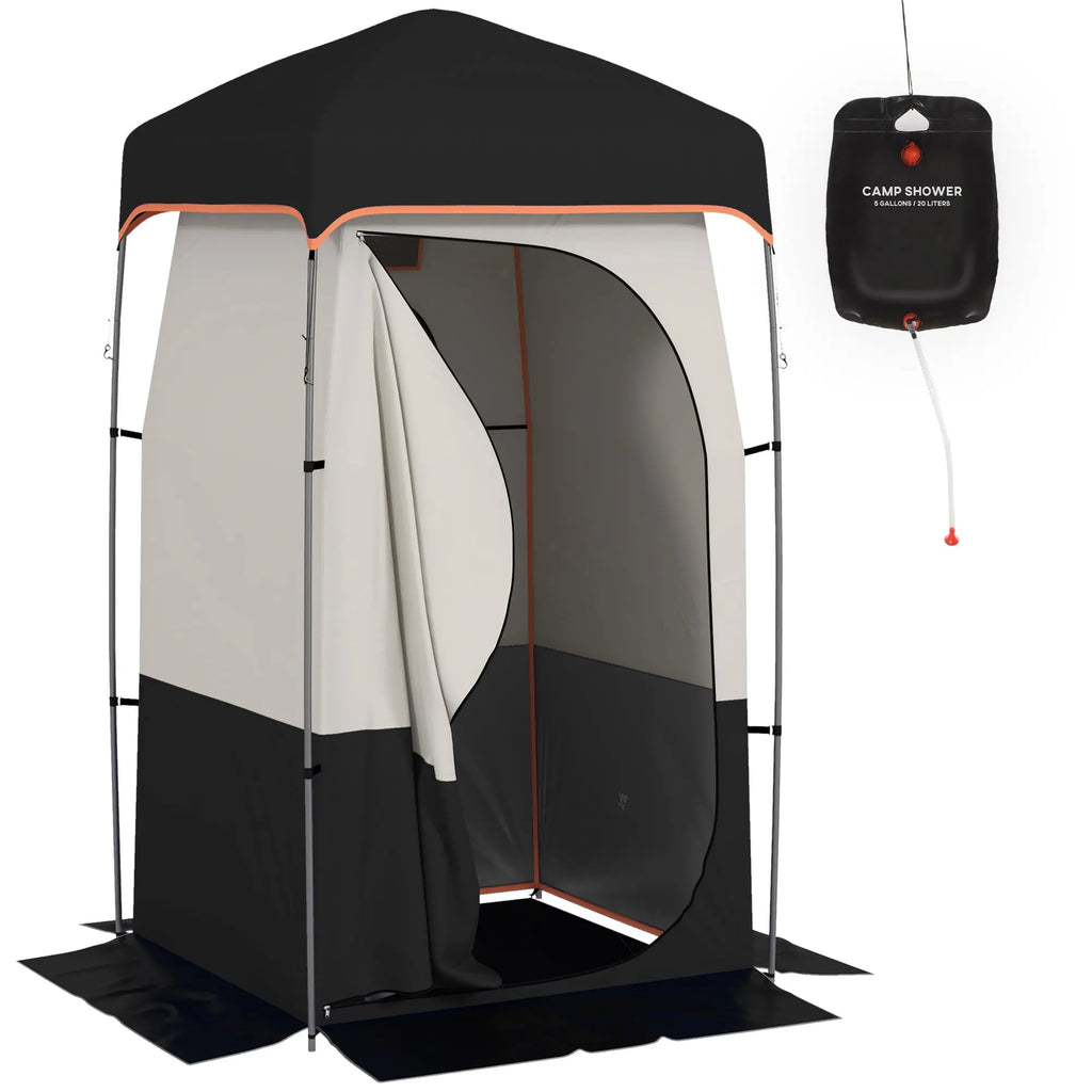 Large Instant Pop-Up Shower Tent with Mesh Floor and Carrying Bag - Privacy Changing Room for Toileting, Camping, and Dressing - Lightweight, Sturdy, and Easy to Set Up (Black)