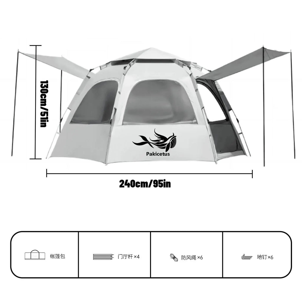Hexagonal Quick-Open Outdoor Camping Tent with Oxford Fabric UV Protection and Windproof Straps, 6-Sided Mesh Design, Automatic Pop-Up Feature, Portable and Foldable Camping Set for Picnics and Outdoor Adventures