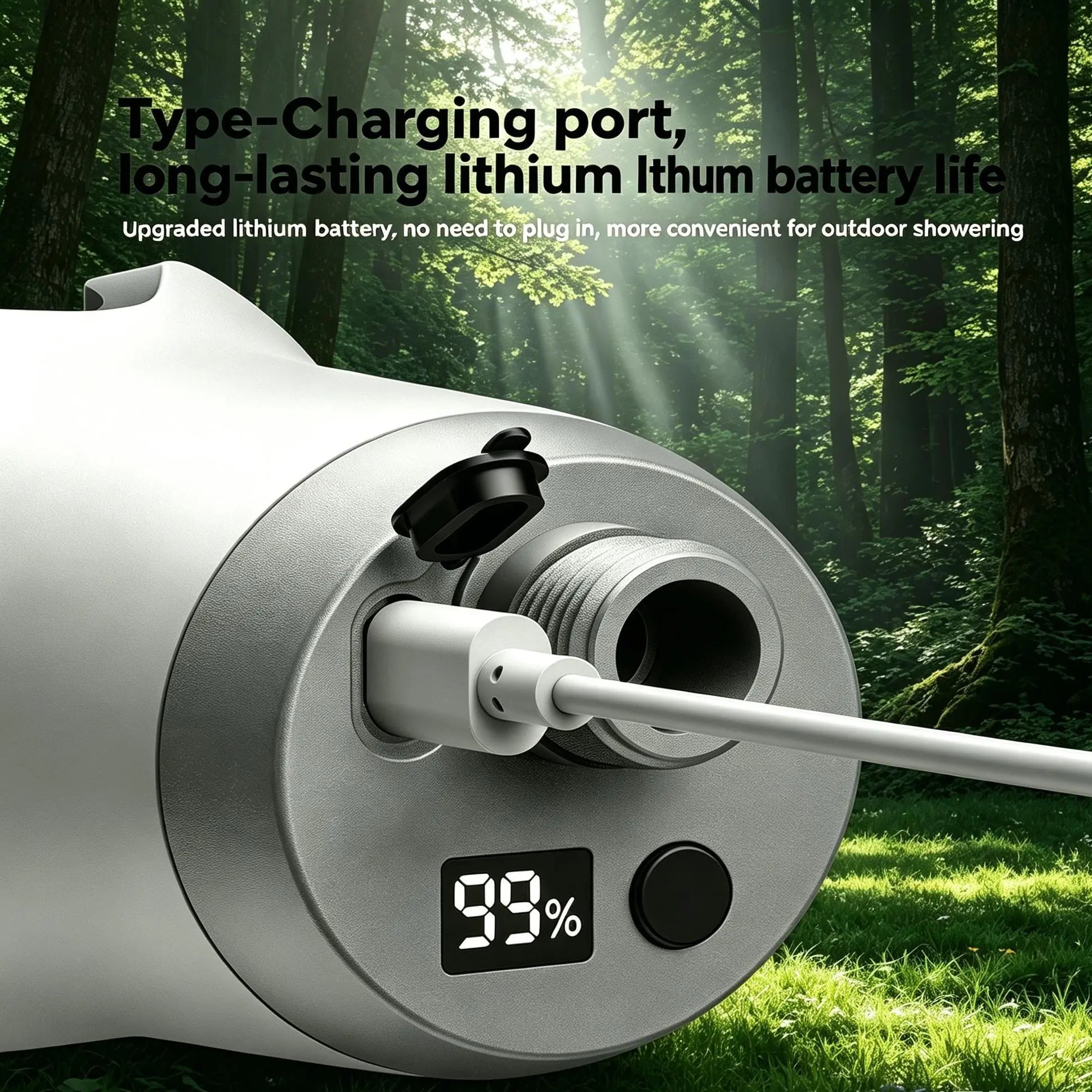 Wetough Portable Rechargeable Electric Camping Shower Pump - Enhanced Model with Intelligent Digital Display and Multiple Spray Modes for Outdoor Activities