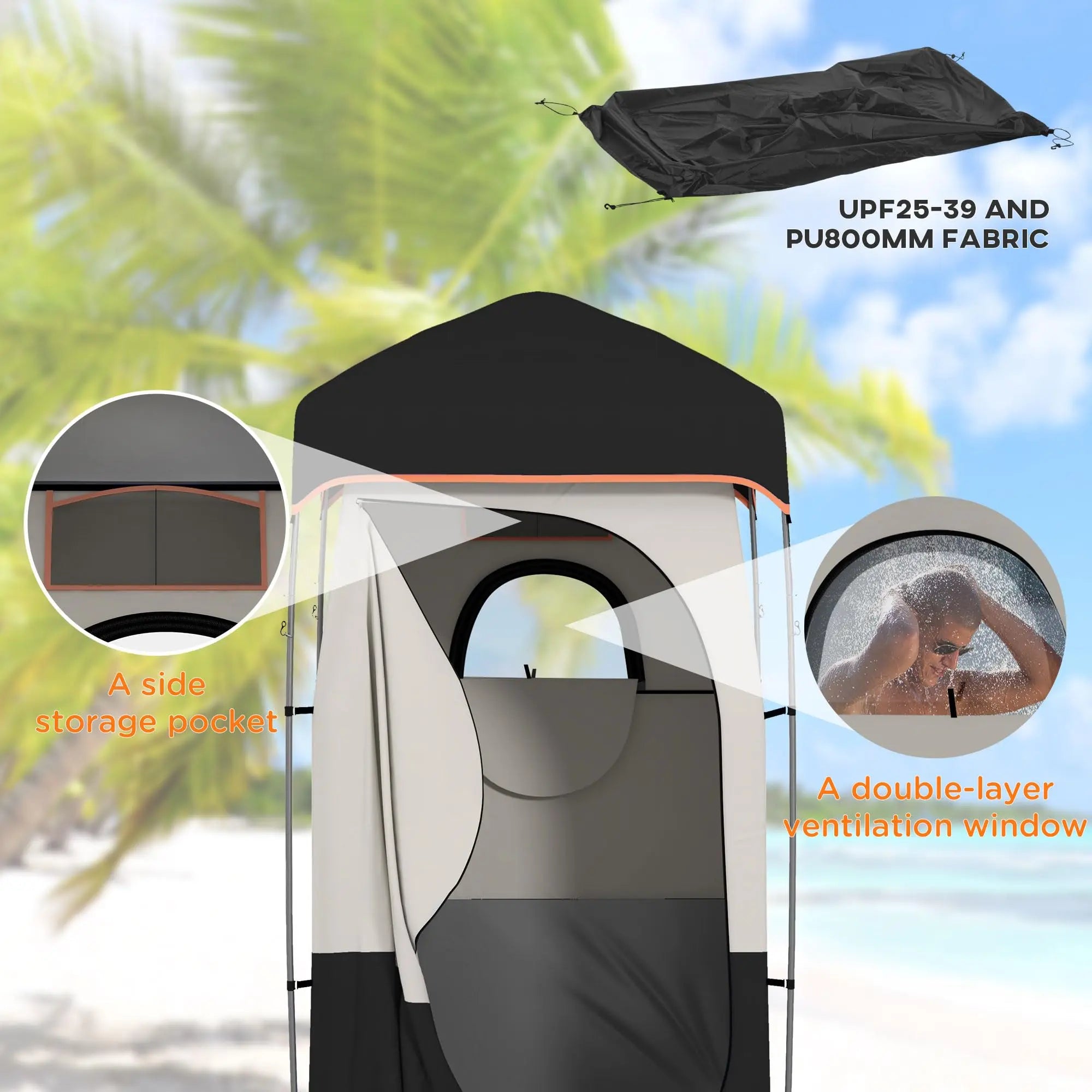 Large Instant Pop-Up Shower Tent with Mesh Floor and Carrying Bag - Privacy Changing Room for Toileting, Camping, and Dressing - Lightweight, Sturdy, and Easy to Set Up (Black)