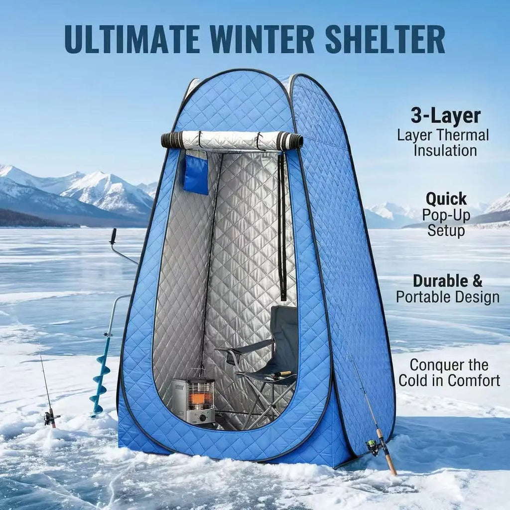 Insulated Pop-Up Ice Fishing Tent – Durable 3-Layer Oxford Cloth Winter Shelter – Instant Setup Portable Tent for Ice Fishing, Camping, and Winter Activities