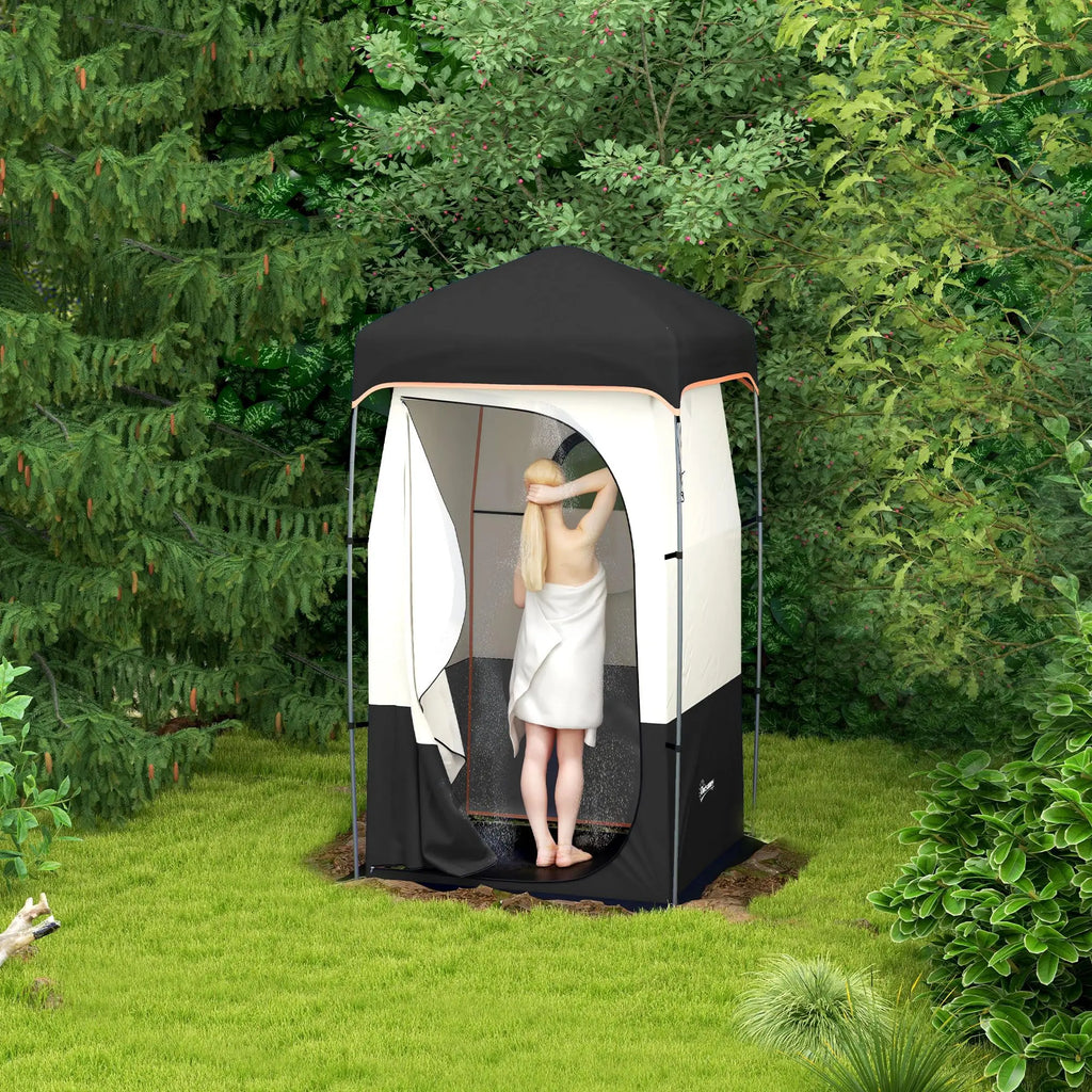 Large Instant Pop-Up Shower Tent with Mesh Floor and Carrying Bag - Privacy Changing Room for Toileting, Camping, and Dressing - Lightweight, Sturdy, and Easy to Set Up (Black)