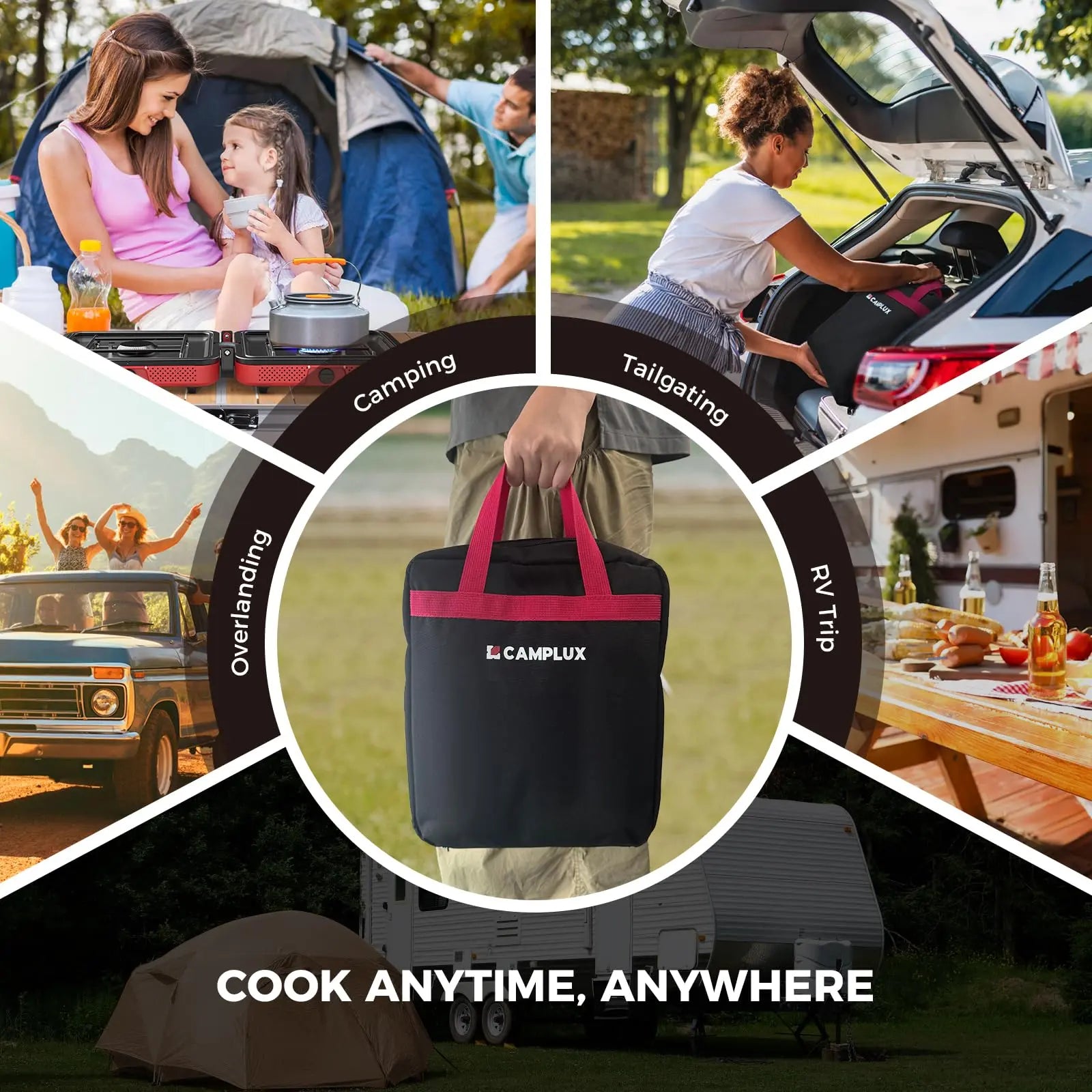 Camplux Foldgo Portable 2-Burner Camping Stove - 17,200 BTU Gas Cooker with Fast Ignition and Carry Bag for Outdoor Cooking, RVs, and Picnics