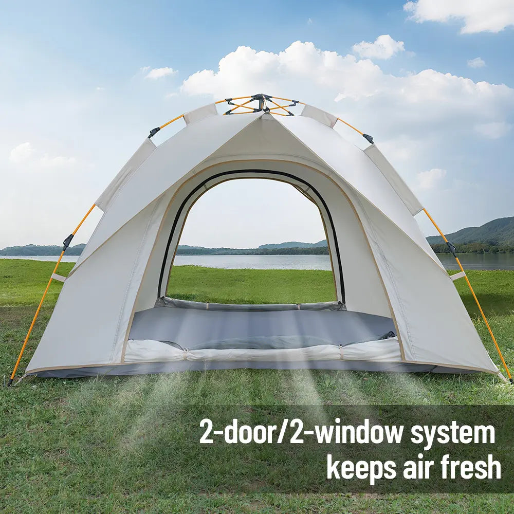 Large Lightweight Pop-Up Camping Tent with Detachable Top Cover - Wind Resistant Hexagonal Canopy Shelter for Outdoor Essentials