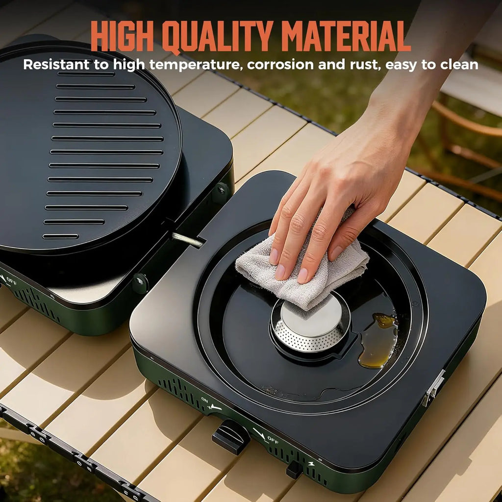 Big Horn Outdoors Portable 2-Burner Propane Camping Stove with Frying Pan and Carry Bag for Outdoor Cooking and Emergency Use
