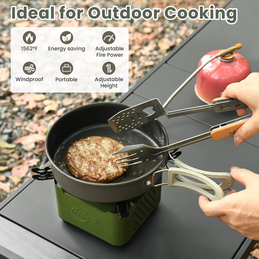 Indwell Portable Propane Infrared Camping Stove - Windproof Single Burner for Hiking, Camping, and BBQ - 2-in-1 Cooking Heater (Green)