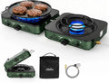 Big Horn Outdoors Portable 2-Burner Propane Camping Stove with Frying Pan and Carry Bag for Outdoor Cooking and Emergency Use