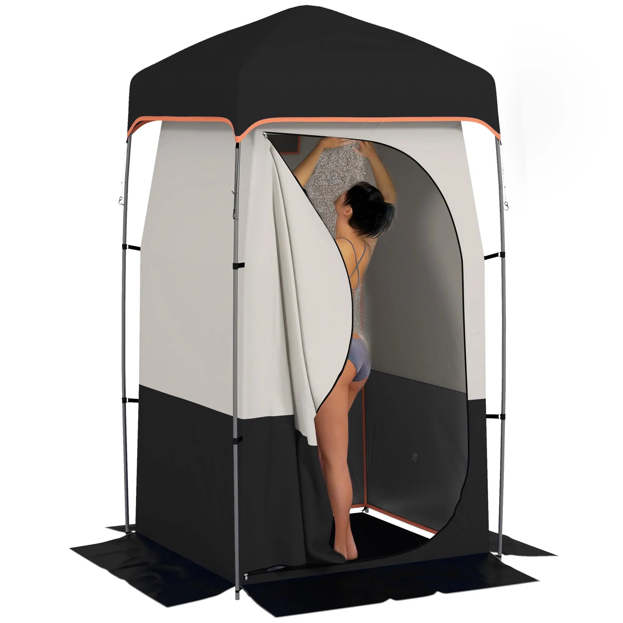 Large Instant Pop-Up Shower Tent with Mesh Floor and Carrying Bag - Privacy Changing Room for Toileting, Camping, and Dressing - Lightweight, Sturdy, and Easy to Set Up (Black)