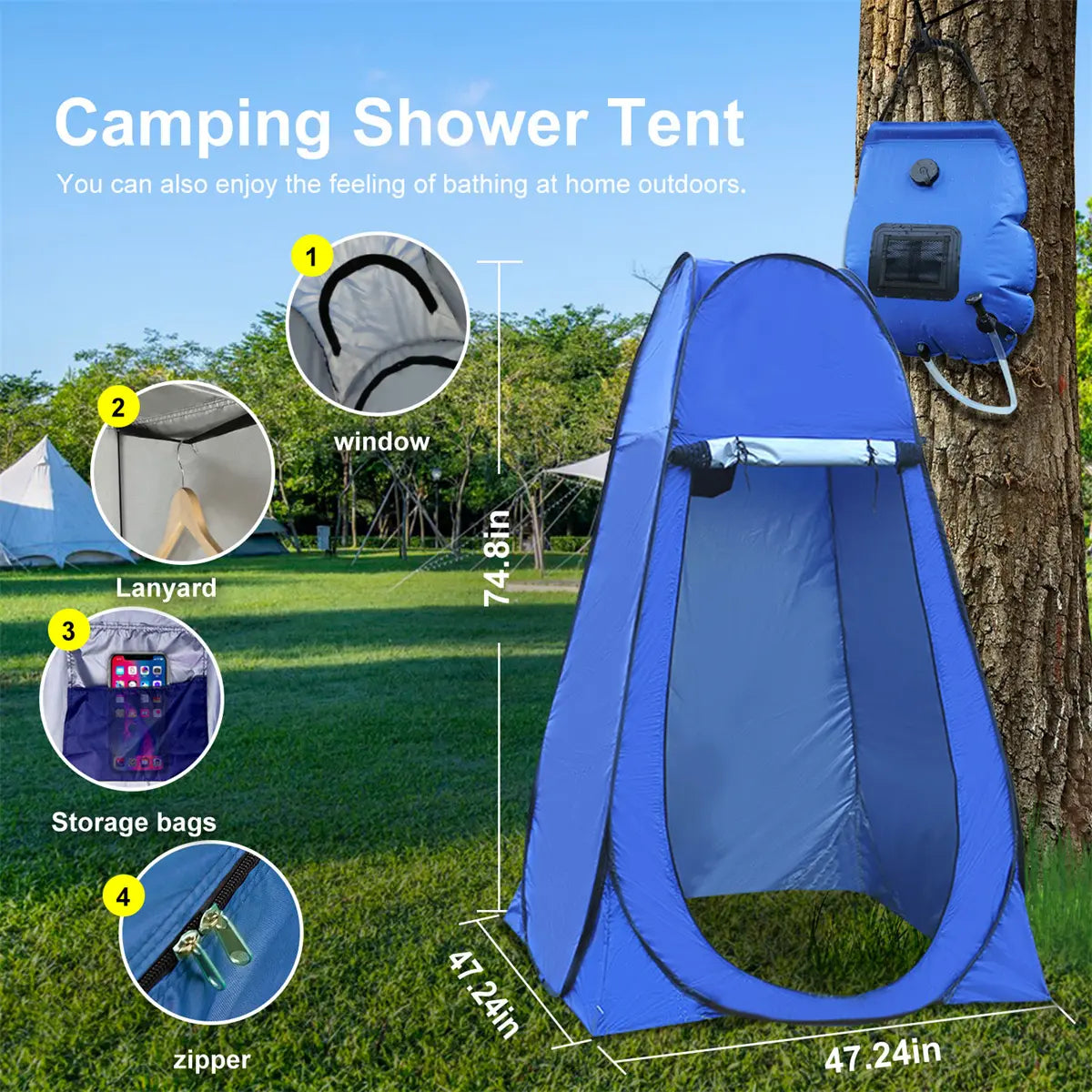 Ann Katy Portable Privacy Tent and Shower Kit - 2-Piece Set with 5 Gallon Solar Shower Bag, Waterproof Instant Canopy for Camping, Hiking, and Fishing