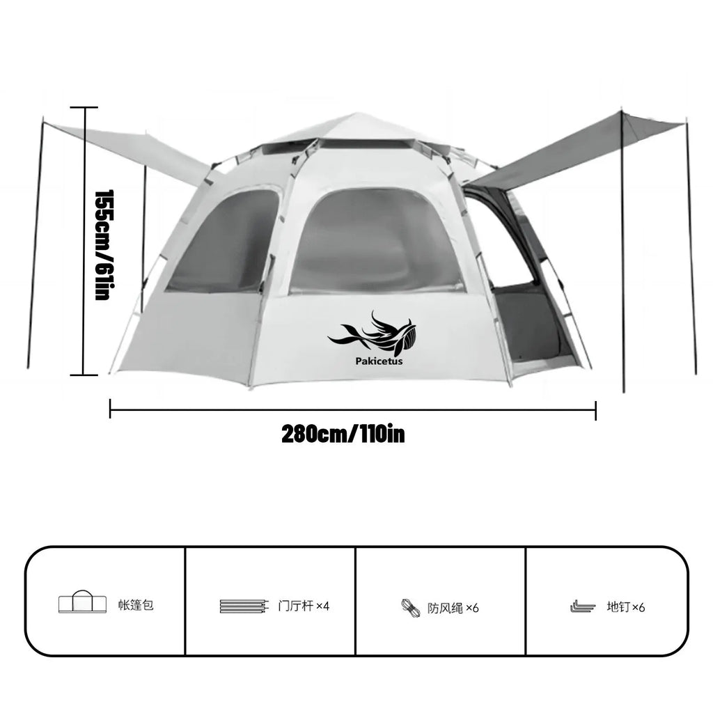 Hexagonal Quick-Open Outdoor Camping Tent with Oxford Fabric UV Protection and Windproof Straps, 6-Sided Mesh Design, Automatic Pop-Up Feature, Portable and Foldable Camping Set for Picnics and Outdoor Adventures