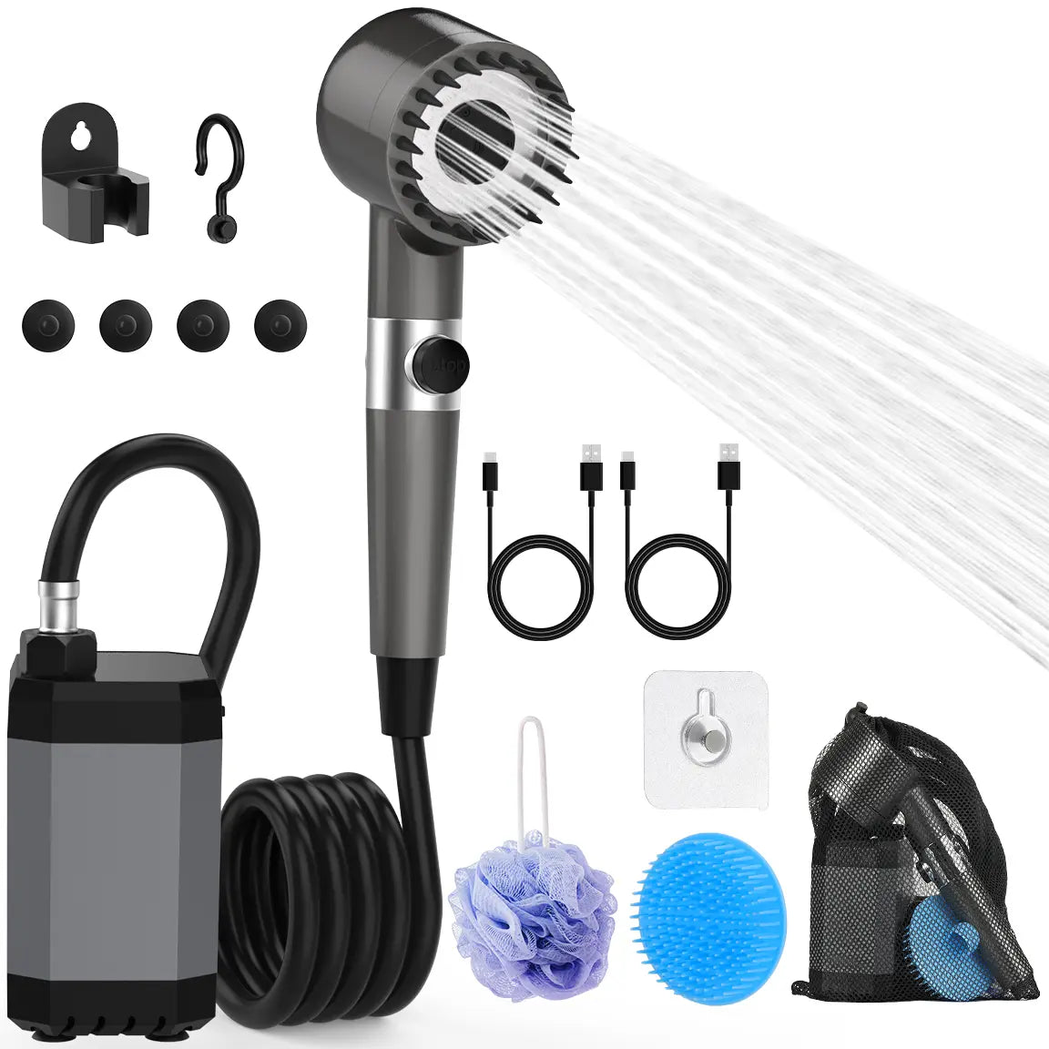 Portable Electric Shower with 12000mAh Battery - Ideal for Camping, Hiking, Pet Cleaning, and Car Washing - Essential Travel Accessory and Camping Gear