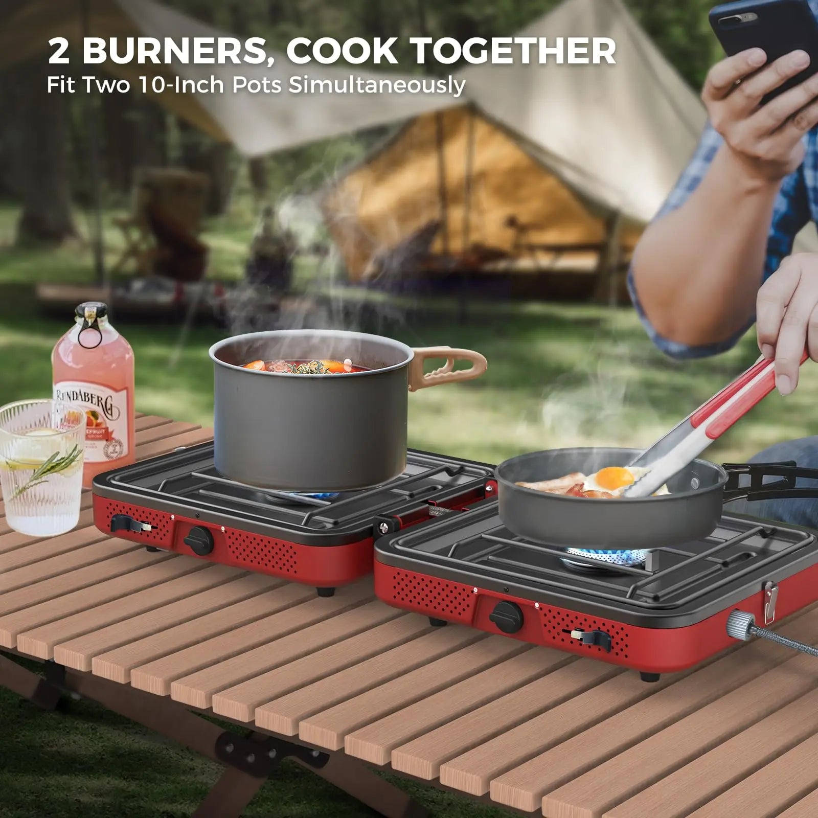 Camplux Foldgo Portable 2-Burner Camping Stove - 17,200 BTU Gas Cooker with Fast Ignition and Carry Bag for Outdoor Cooking, RVs, and Picnics