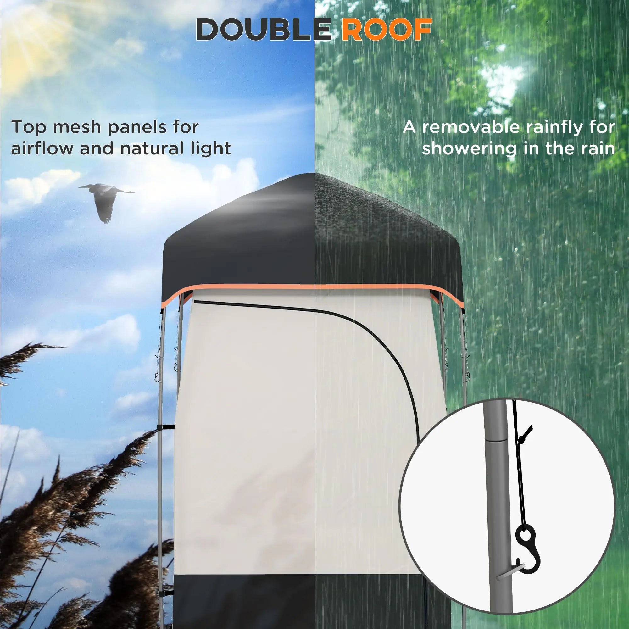 Large Instant Pop-Up Shower Tent with Mesh Floor and Carrying Bag - Privacy Changing Room for Toileting, Camping, and Dressing - Lightweight, Sturdy, and Easy to Set Up (Black)