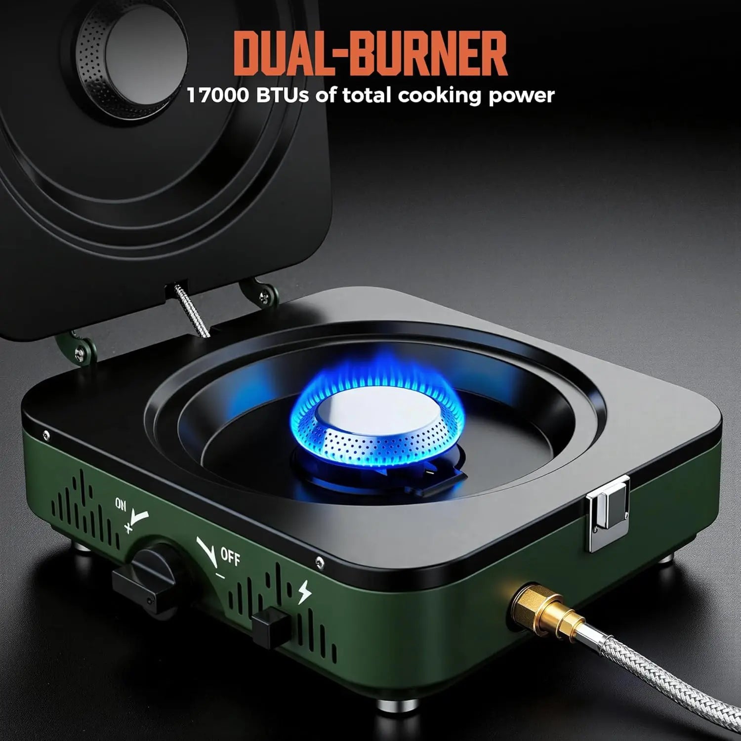 Big Horn Outdoors Portable 2-Burner Propane Camping Stove with Frying Pan and Carry Bag for Outdoor Cooking and Emergency Use
