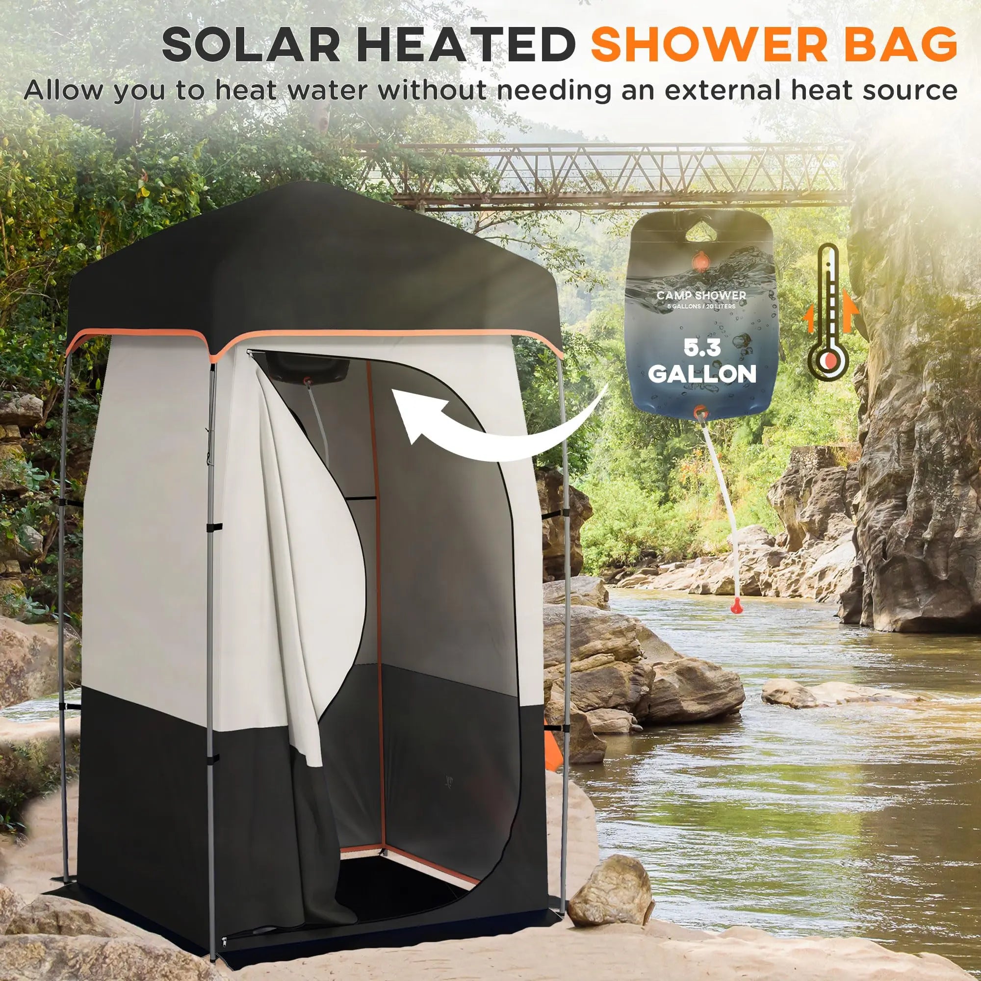 Large Instant Pop-Up Shower Tent with Mesh Floor and Carrying Bag - Privacy Changing Room for Toileting, Camping, and Dressing - Lightweight, Sturdy, and Easy to Set Up (Black)