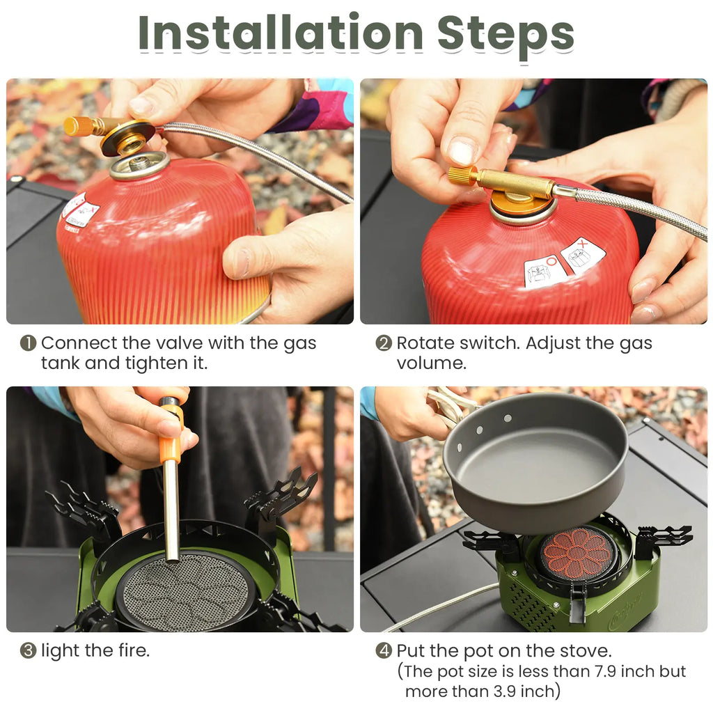 Indwell Portable Propane Infrared Camping Stove - Windproof Single Burner for Hiking, Camping, and BBQ - 2-in-1 Cooking Heater (Green)