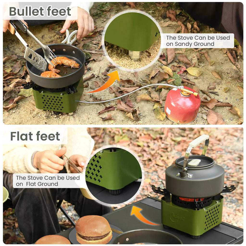 Indwell Portable Propane Infrared Camping Stove - Windproof Single Burner for Hiking, Camping, and BBQ - 2-in-1 Cooking Heater (Green)