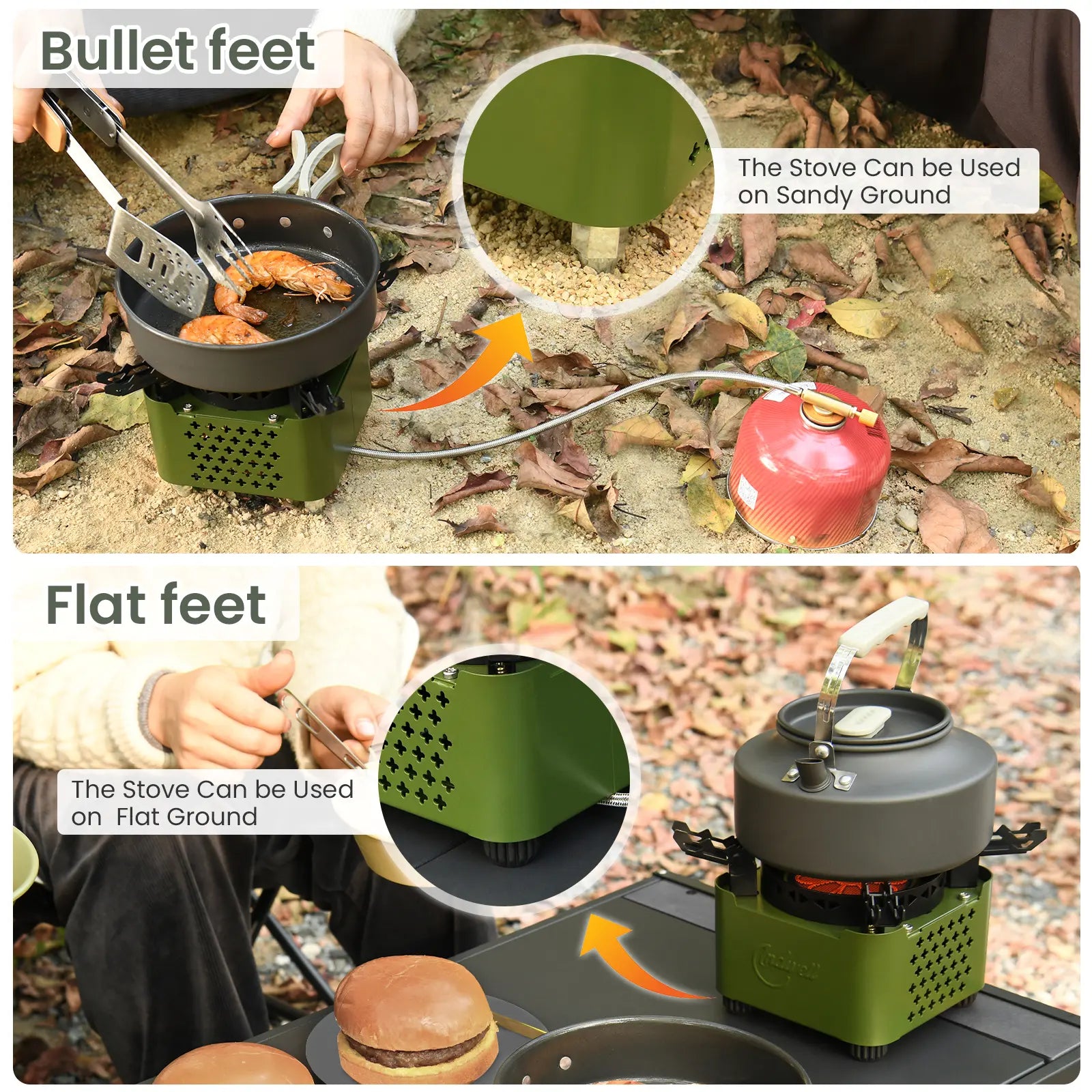 Indwell Portable Propane Infrared Camping Stove - Windproof Single Burner for Hiking, Camping, and BBQ - 2-in-1 Cooking Heater (Green)